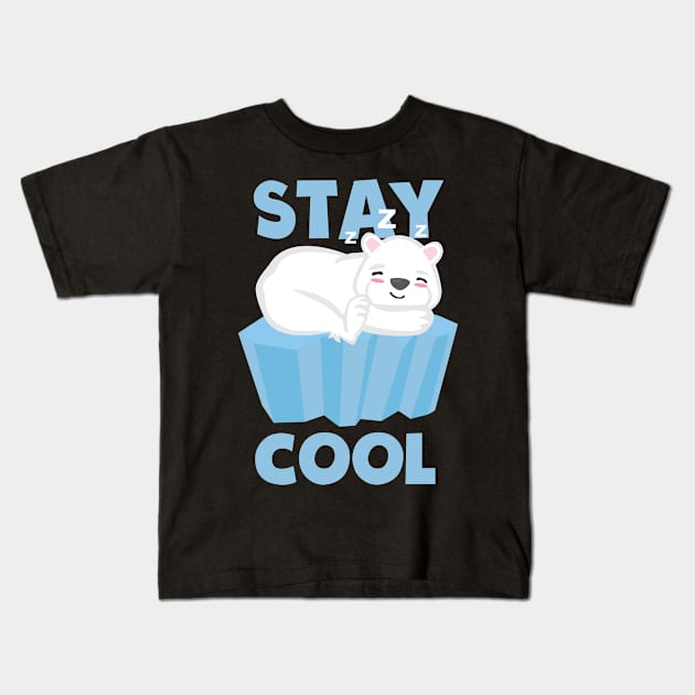 Stay Cool Polar Bear sleeping on an ice cube. Cute kawaii polar bear design Kids T-Shirt by Uncle Fred Design